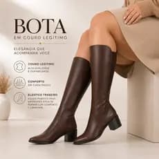 Bota Texana Feminina Cano Alto Couro Legítimo Preta Elástico Ajuste Perfeito Confortável Inverno Montaria Rodeio Festa