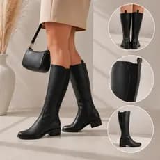 Bota Montaria Feminina Cano Alto Couro Legítimo Elastico Ajuste Perfeito Confortável Elegante Inverno Panturrilha Larga