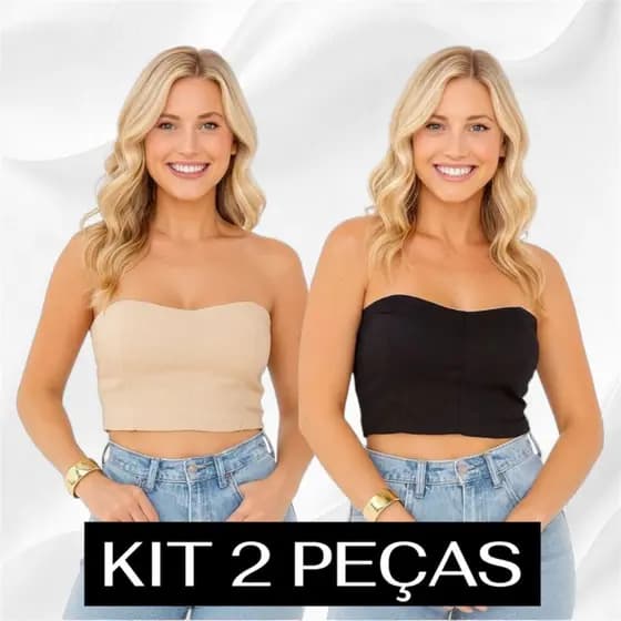 KIT 2: Tube Top Faixa Blusa Tomara Que Caia Feminino  Duplo Cropped Tubinho Básico Blogueira Premium