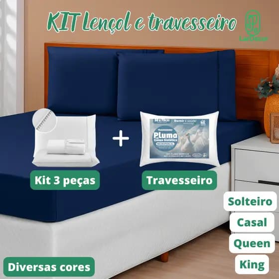 Kit Lençol Cama Solteiro Casal Queen King 400 fios Micropercal 03 Peças Ponto Palito + 2 Travesseiro