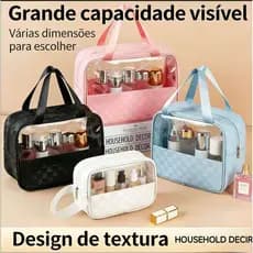 Kit 3 Peças Necessaire de Maquiagem Transparente Xadrez Grande Capacidade, Bolsa de Viagem para Cosméticos, Várias Cores