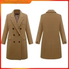 Plus size casaco forrado feminino outono inverno sobretudo longo solto blazer de lã de peito duplo S-5XL