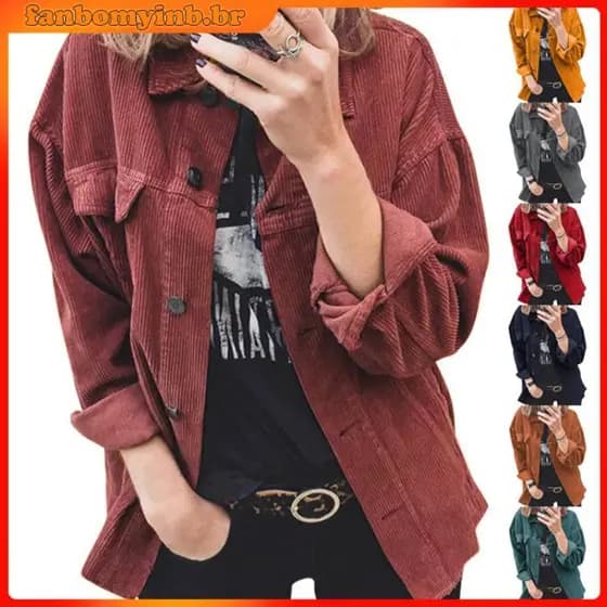 Blusa de veludo cotelê outono jaqueta feminina de lapela de manga comprida casaco solto