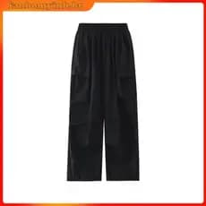 Calças De Carga Vintage Pockets Drawstring High Waist Streetwear Harajuku Baggy Perna Larga Y2k Moda Coreana De Fundo C