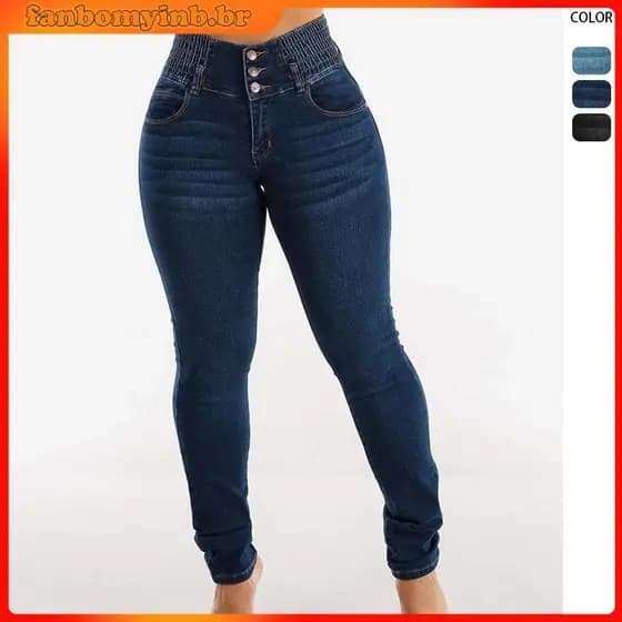 calça jeans plus size feminina skinny cintura alta elástico modeladora com lycra premium
