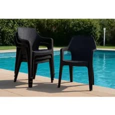 Kit 6 Cadeiras Rattan Empilháveis com Braço – Poltrona Jardim Varanda Piscina Escritório Área Gourmet