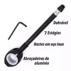 Antena Corta Pipa Moto Retrátil 7 Estágios Guidão Aço Inox Preta Anti Cerol