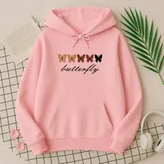 Moletom Blusa de Frio Feminino Borboleta Inverno Agasalho Casaco Abrigo Canguru com Capuz e Bolso Flanelado