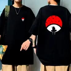 Camisa Oversized Camiseta Anime Algodão Kunai Ninja Uchiha Camisa Oversize Estilo de Rua Grande Estampada