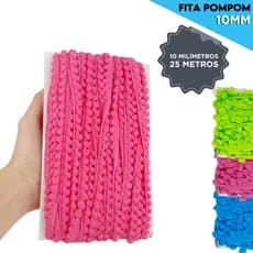 Fita Pompom 10mm C/25 Metros | Ideal Para Artesanato, Costura, Decoração e Fantasias - AERO