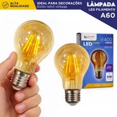 Lâmpada LED Filamento Vintage A60 Luz Quente 2200K E27 Bivolt 4W Retrô Iluminação Decorativa - AERO
