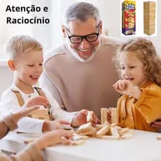 Jogo Caiu Perdeu Torre de Madeira com 54 Peças Brinquedo Educativo Personalizavel