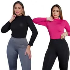 3 Blusa Cacharrel Feminina Manga Longa Casual Segunda Pele Roupas de Frio