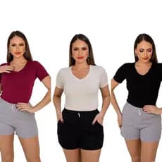 Kit 9 Blusas  Feminina Baby Look Gola V em Visco Lycra  Ajuste Perfeito