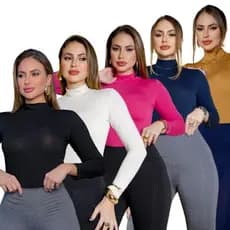 Kit 100 Blusas Femininas Cacharrel Gola Alta Segunda Pele Manga Comprida
