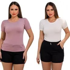 Kit 8 Blusas Feminina T shirt Visco Lycra Gola Redonda com Ajuste Perfeito