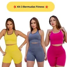 Miusa Kit 3 Short Bermuda Fitness Feminina Suplex Academia Treinos Moda Verão Caminhada Academia