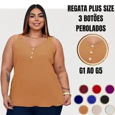 Blusa Regata Feminina Plus Size Duna com Botões Pérola GG G1 ao G3