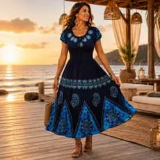 Vestido Midi Feminino Adulto - Indiano Batik Bordado Boho Hippie Moda Evangélica Tam. Único