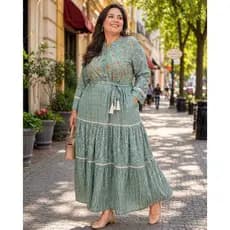 Vestido Longo Indiano Feminino Plus Size Manga Longa Bordado Moda Feminina IndianaTam. G1 G2 G3