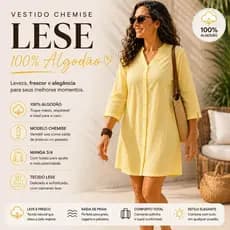 Túnica Tipo Bata / Chemise Curta Feminina 100% Algodão | Vestido Camisão com Detalhe em Renda Lese e Caimento Soltinho