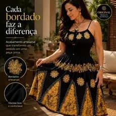 Vestido curto Batik com bordados delicados | Moda feminina evangélica inspirada na Índia | visual sofisticado, premium,