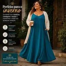 Vestido Longo Trapézio Alça Feminino Indiano com Bolso Plus Size
