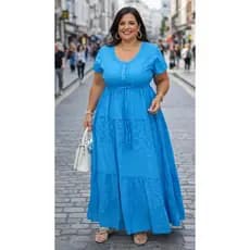 Vestido Longo Indiano Plus Size Lese Algodão Forrado Manga Curta Boho Romântico Vestido Feminino