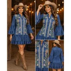 Vestido Curto Feminino Bordado Manga Longa Moda Indiana Boho Chic Hippie Chique Coutry Tamanho Único