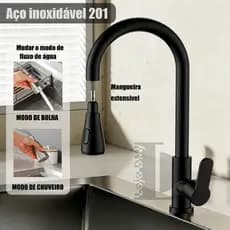 Torneira Gourmet Pia Cozinha Preto / Prata Com Extensor Flexível Misturador Monocomando Inox Fosco