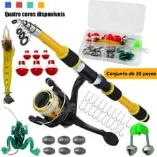 Kit Promocional Incluindo Vara De Pesca De 1,8M Carretel Com Roda Giratória E 35 Acessórios De Isca