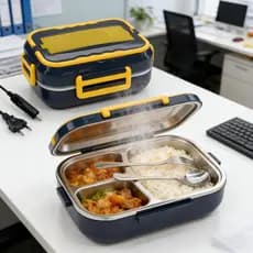 Marmita Elétrica Carro Casa Portátil Bivolt Automática 110v/ 220v E 12V/24V ( Electric Lunch Box)- Aço Inox SUS 304