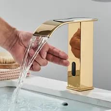 Sensor Torneira Banheiro Dourada Torneira Cascata Automática Torneira Lavabo Automática