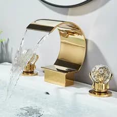 Torneira Misturador Lavatório Banheiro Dourado/Cromado Conjunto Metal Com Duplo Alças