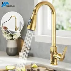 Torneira De Pia De Com Pulverizador Pull Down Misturador De Água Quente Fria Dourado de luxo