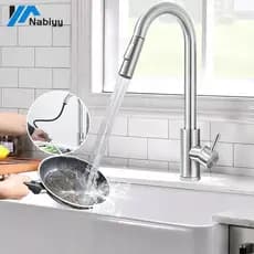 Torneira Cozinha Bancada Gourmet Extensível Misturador Inox Agua quente fria Cor Níquel Escovado