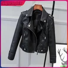 Jaqueta de Couro Feminina Casual Preta Elegante Slim Moderna Moda Luxo