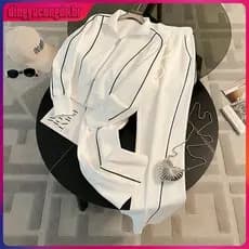 Primavera E Outono Terno Esportivo Moda Feminina Casual Manga Longa Cardigan Casaco + Solto Calças De Perna Larga Conju