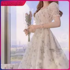 Vestido De Festa Floral Casual 2024 Verão Branco Chiffon Longo Elegante Manga Curta Vestidos De Fadas Para Mulheres Rou