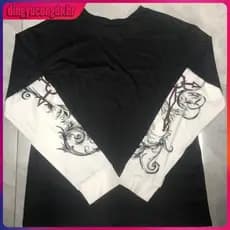 Pracu-Y2K Camisetas Falsas De Duas Peças Vintage Impressão Gráfica Gola Redonda Camisas De Manga Comprida