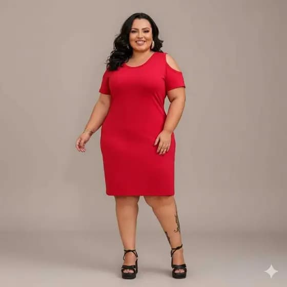 Vestido Feminino Recorte no Ombro Plus Size Elegante Confortável Tamanhos Grandes