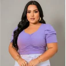 Cropped Blusinha Feminina Plus Size Manga Princesa Malha Canelada