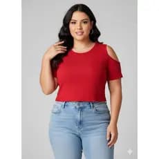 Cropped Feminino Plus Size Tamanhos Grandes Malha Canelada com Elastano