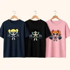 Kit 3 Camisetas feminina Personagem 100% Algodão Meninas Poderosas Academia