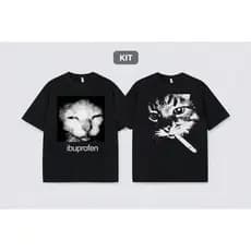 Kit 2 Camisetas Unissex 100% Algodão Estampada Gato Engraçada
