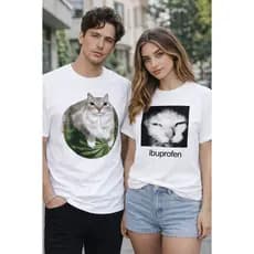 Kit 2 Camisetas Estampadas Gato Estilosa Engraçada 100% Algodão Unissex