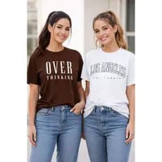 Kit 2 Camisetas Feminina Estilosa Para Dia a Dia E Academia 100% Algodão 30,1