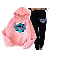 Conjunto Moletom Blusa Canguru + Calça Lilo Stitch Desenho Feminino Masculino  Blusa Com Bolso e Capuz Linha Premium