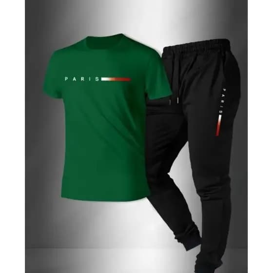 Conjunto camiseta e calça moletom masculino estampada Paris camisa várias cores