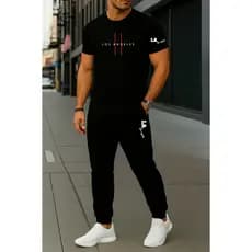 Conjunto Camiseta + Calça Moletom Estampa Los Angeles  Casual  Camisa Malha 100% Algodão Premium